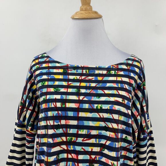 J Crew Michael De Feo Tee Womens M Floral Striped Wearable Art Drop Shoulders - Picture 3 of 14